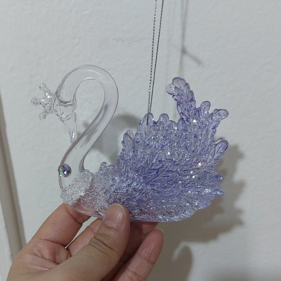 Beautiful Frosted Purple Swan Ornament For Xmas or Any Decorative Purposes Cute - Picture 1 of 5
